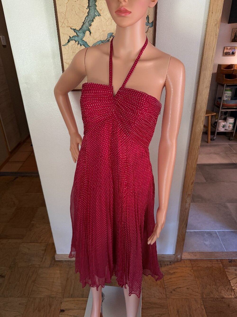❤️ Laundry by Shelli Segal Silk Polka Dot Halter Dress | Petite 2 | Red